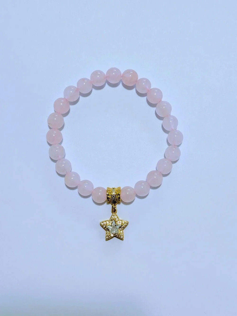 Rose Quartz Bracelet With Cubic Zirconia Charm